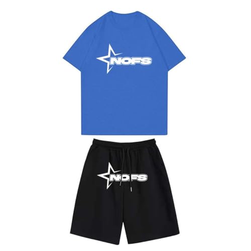 XUEQINGDE Herren Sommeranzug, 2-teiliges Set mit T-Shirt und Kurze Hose, Unisex, Blau-2, M von XUEQINGDE