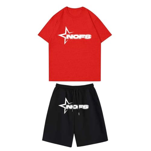 NOFS Short Set Herren,NOFS Jogger Herren Trainingsanzug,NOFS Tracksuit NOFS T-Shirt für Herren,Y2K 2-teiliges Set mit T-Shirt und Kurze Hose,Unisex Anzug NOFS Short von XUEQINGDE