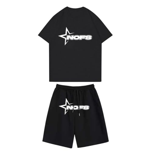 XUEQINGDE Herren Trainingsanzug, Unisex 2-teiliges Set mit T-Shirt und Kurze Hose, Schwarz, L von XUEQINGDE