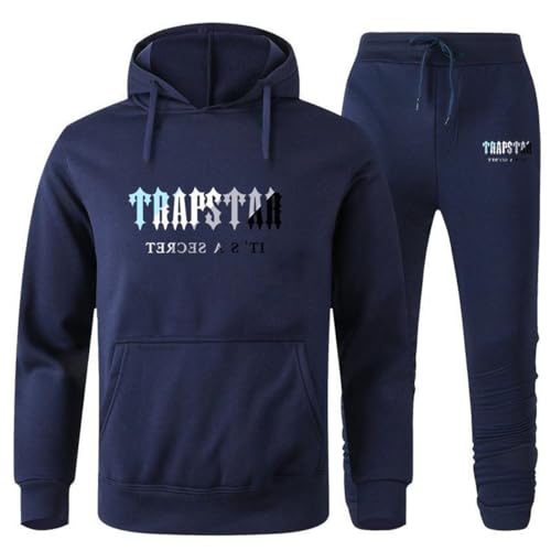 XUEQINGDE Trapstar London Tracksuit für Herren Y2K Jogginganzug Trapstar Pullover Hooded Jacket & Trousers mit Allmähliche Veränderung Monogramm Reine-Farbe Sportkleidung von XUEQINGDE