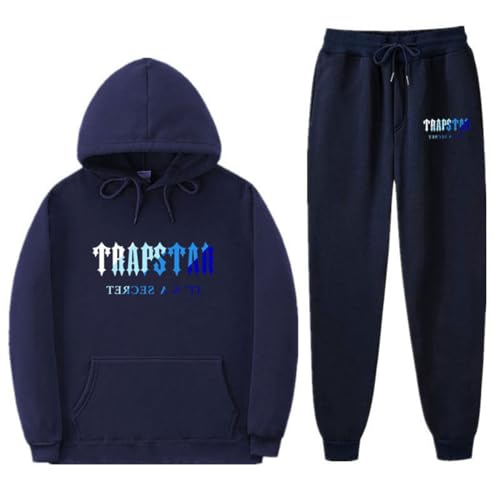 XUEQINGDE Trapstar London Tracksuit für Herren Y2K Jogginganzug Trapstar Pullover Hooded Jacket & Trousers mit Allmähliche Veränderung Monogramm Reine-Farbe Sportkleidung von XUEQINGDE