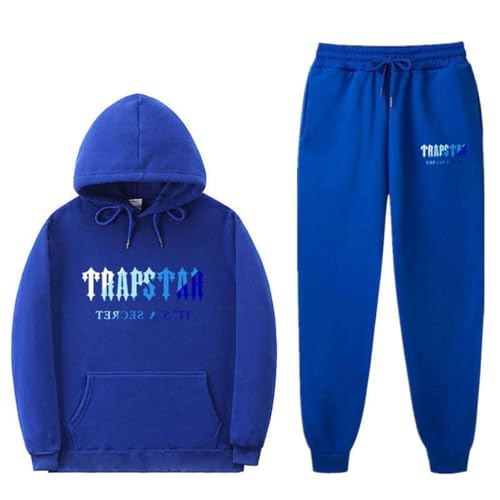 XUEQINGDE Trapstar London Tracksuit für Herren Y2K Jogginganzug Trapstar Pullover Hooded Jacket & Trousers mit Allmähliche Veränderung Monogramm Reine-Farbe Sportkleidung von XUEQINGDE