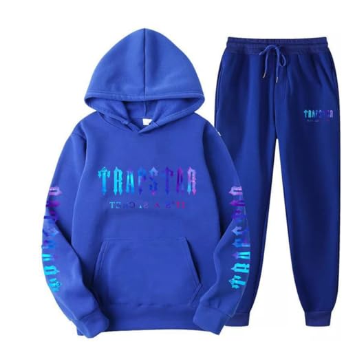 XUEQINGDE Trapstar London Tracksuit für Herren Y2K Jogginganzug Trapstar Pullover Hooded Jacket & Trousers mit Allmähliche Veränderung Monogramm Reine-Farbe Sportkleidung von XUEQINGDE