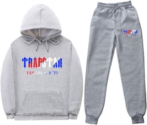 XUEQINGDE Trapstar London Tracksuit für Herren Y2K Jogginganzug Trapstar Pullover Hooded Jacket & Trousers mit Allmähliche Veränderung Monogramm Reine-Farbe Sportkleidung von XUEQINGDE