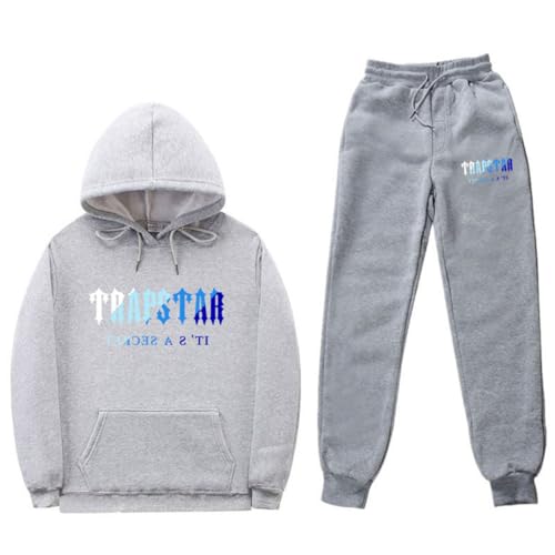 XUEQINGDE Trapstar London Tracksuit für Herren Y2K Jogginganzug Trapstar Pullover Hooded Jacket & Trousers mit Allmähliche Veränderung Monogramm Reine-Farbe Sportkleidung von XUEQINGDE