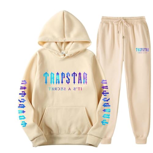 XUEQINGDE Trapstar London Tracksuit für Herren Y2K Jogginganzug Trapstar Pullover Hooded Jacket & Trousers mit Allmähliche Veränderung Monogramm Reine-Farbe Sportkleidung von XUEQINGDE