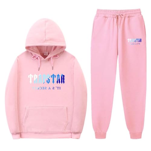 XUEQINGDE Trapstar London Tracksuit für Herren Y2K Jogginganzug Trapstar Pullover Hooded Jacket & Trousers mit Allmähliche Veränderung Monogramm Reine-Farbe Sportkleidung von XUEQINGDE