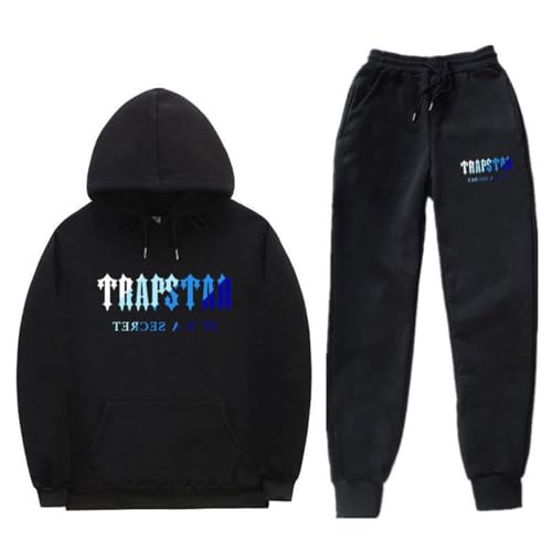 XUEQINGDE Trapstar London Tracksuit für Herren Y2K Jogginganzug Trapstar Pullover Hooded Jacket & Trousers mit Allmähliche Veränderung Monogramm Reine-Farbe Sportkleidung von XUEQINGDE