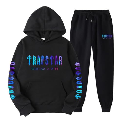 XUEQINGDE Trapstar London Tracksuit für Herren Y2K Jogginganzug Trapstar Pullover Hooded Jacket & Trousers mit Allmähliche Veränderung Monogramm Reine-Farbe Sportkleidung von XUEQINGDE