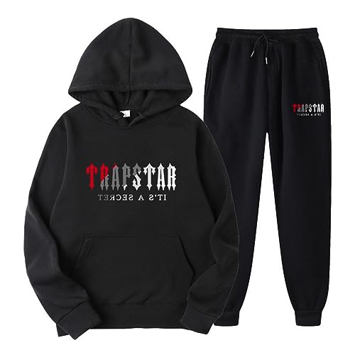 XUEQINGDE Trapstar London Tracksuit für Herren Y2K Jogginganzug Trapstar Pullover Hooded Jacket & Trousers mit Allmähliche Veränderung Monogramm Reine-Farbe Sportkleidung von XUEQINGDE