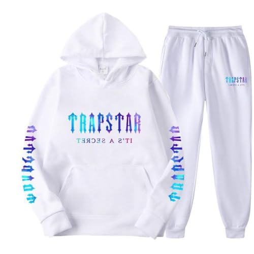 XUEQINGDE Trapstar London Tracksuit für Herren Y2K Jogginganzug Trapstar Pullover Hooded Jacket & Trousers mit Allmähliche Veränderung Monogramm Reine-Farbe Sportkleidung von XUEQINGDE