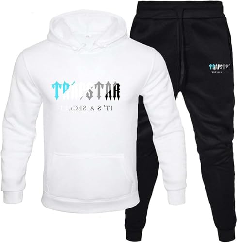 XUEQINGDE Trapstar London Tracksuit für Herren Y2K Jogginganzug Trapstar Pullover Hooded Jacket & Trousers mit Allmähliche Veränderung Monogramm Reine-Farbe Sportkleidung von XUEQINGDE