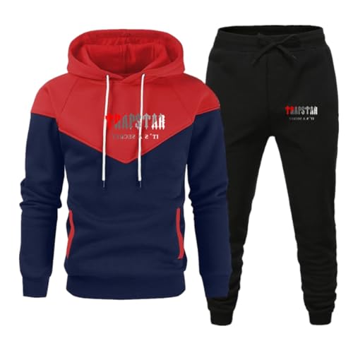 XUEQINGDE Trapstar Patchwork-Trainingsanzug für Herren Y2K Jogginganzug Trapstar Pullover Hooded Jacket & Trousers mit Allmähliche Veränderung Monogramm Reine-Farbe Sportkleidung von XUEQINGDE