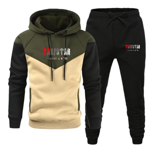 XUEQINGDE Trapstar Patchwork-Trainingsanzug für Herren Y2K Jogginganzug Trapstar Pullover Hooded Jacket & Trousers mit Allmähliche Veränderung Monogramm Reine-Farbe Sportkleidung von XUEQINGDE