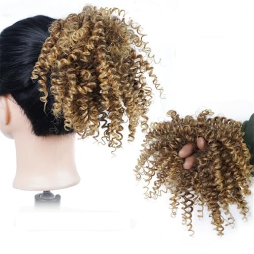 Haarknoten, 4 Zoll kurze synthetische Afro-Haarverlängerung mit verworrenem, lockigem Dutt for Frauen Damen(Brown) von XUEQIZHENG
