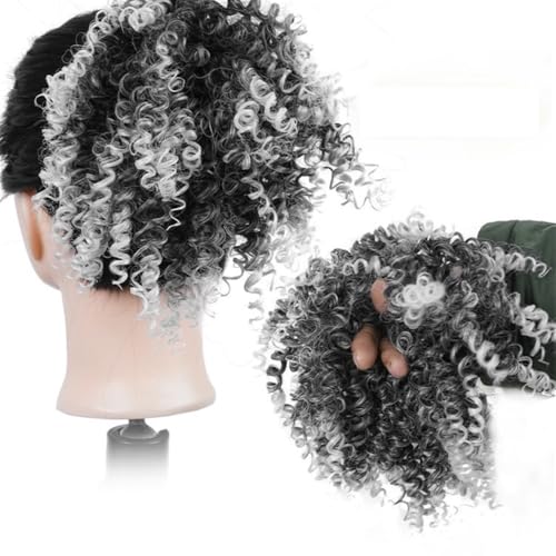 Haarknoten, 4 Zoll kurze synthetische Afro-Haarverlängerung mit verworrenem, lockigem Dutt for Frauen Damen(Gray) von XUEQIZHENG