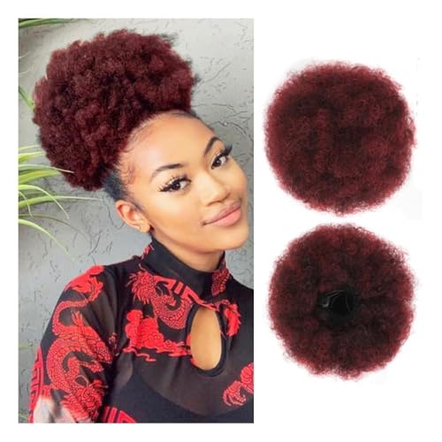 Haarknoten, Afro Puff Girl 8 Zoll verworrene lockige Kordelzug Pferdeschwanz schwarz Chignon Haarverlängerung Damen(Fuchsia) von XUEQIZHENG