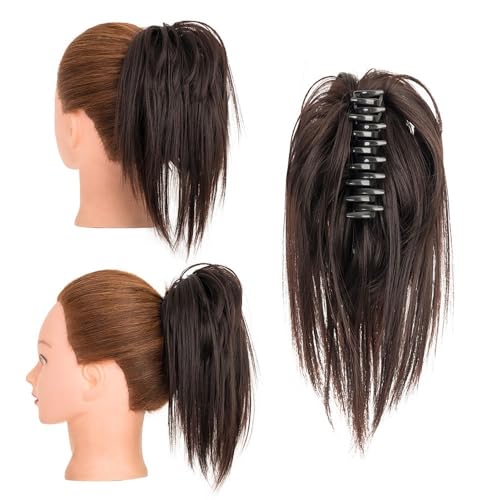 Haarknoten, Clip-in-Haarverlängerungen 12 Zoll – Synthetische Chignon-Pferdeschwanz-Haargummis for Frauen Damen(Brown) von XUEQIZHENG