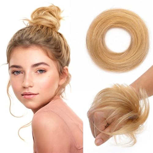 Haarknoten, Damen Echthaar Messy Bun Haarteil Scrunchie Wellige Verlängerung for Hochsteckfrisuren Damen(Bright gold) von XUEQIZHENG