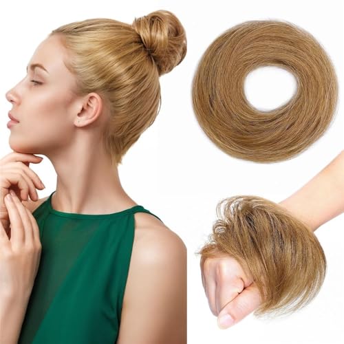 Haarknoten, Damen Echthaar Messy Bun Haarteil Scrunchie Wellige Verlängerung for Hochsteckfrisuren Damen(Dark gold) von XUEQIZHENG