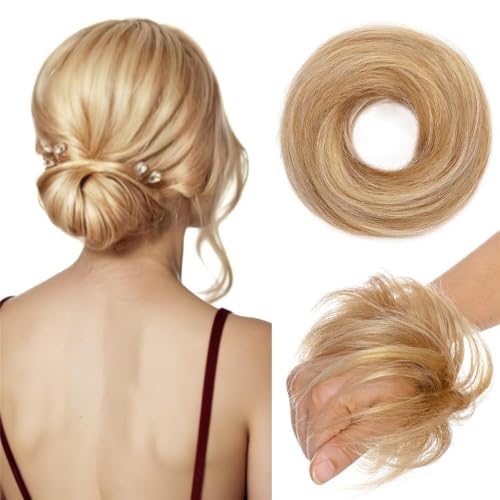 Haarknoten, Damen Echthaar Messy Bun Haarteil Scrunchie Wellige Verlängerung for Hochsteckfrisuren Damen(Gold) von XUEQIZHENG