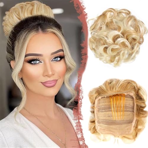 Haarknoten, Großes Messy Bun-Haarteil for Frauen – Synthetischer Haarknoten mit Kordelzugkamm Damen(Gold white variegated) von XUEQIZHENG