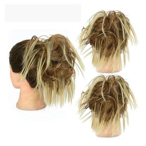 Haarknoten, Kurze, lockige Chignon-Haarteile for Frauen, inklusive Gummiband und synthetischem Haargummi Damen(Light brown gold) von XUEQIZHENG