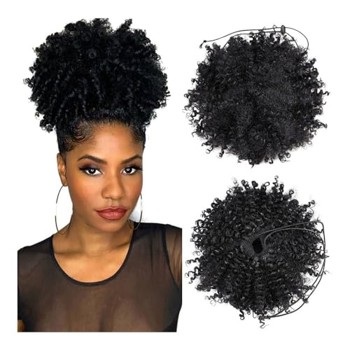 Haarknoten, Lockiger Afro-Puff-Dutt aus Kunsthaar – Pferdeschwanz-Extensions mit Kordelzug for Frauen Damen(Red black variegation) von XUEQIZHENG