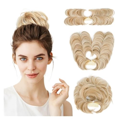 Haarknoten, Messy Bun Haarteil Kamm Clip – Vielseitige Hochsteckfrisur for Frauen, Kurzes & Glattes Haar Damen(Gold and white variegations) von XUEQIZHENG