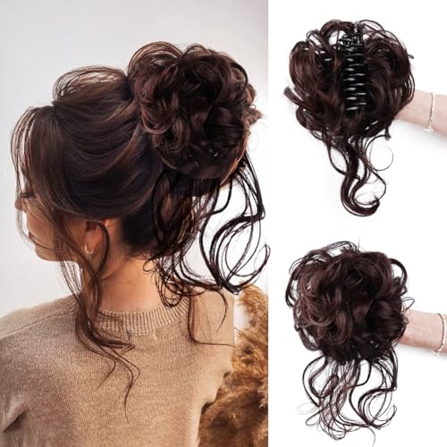 Haarknoten, Messy Bun Haarteil Tousled Updo H Air Extensions mit elastischen Haarbändern Curly Hair Bun Scrunchie for Frauen Mädchen Damen(Dark brown) von XUEQIZHENG