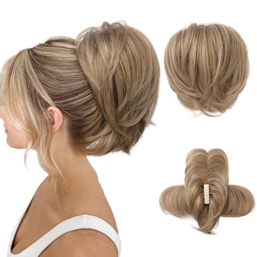 Haarknoten, Messy Bun Haarteil mit biegbarem Metalldraht, 9 Zoll Klauenklammer for Frauen, glatter Haarknoten und Pferdeschwanzverlängerung Damen(Mixed gold) von XUEQIZHENG