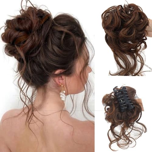 Haarknoten, Perücke Kugelkopf Damenmode großer Griff langer Bart chaotisch lockiges Haar Ring Damen Haarknoten lockiges Haar Tasche Damen(Brown) von XUEQIZHENG