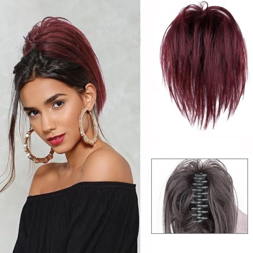 Haarknoten, Synthetischer, unordentlicher, lockiger Haarknoten mit Pferdeschwanz – Clip-in-Chignon-Haarverlängerungen for Frauen Damen(Gray white) von XUEQIZHENG