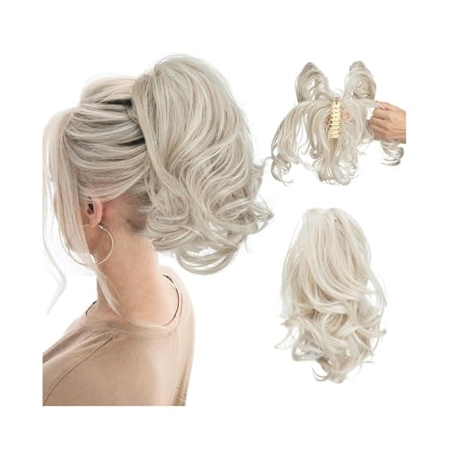 Haarknoten, Verstellbarer, kurzer Clip-In-Pferdeschwanz mit voluminösen Locken for Damen Damen(White gold) von XUEQIZHENG