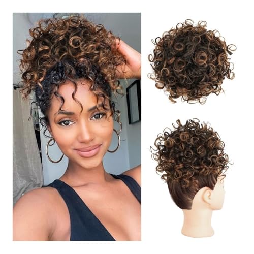 Haarknoten, Weicher, unordentlicher Clip-in-Haarknoten – lockiges Hochsteckfrisurstück for Frauen Damen(Black to Auburn Brown) von XUEQIZHENG