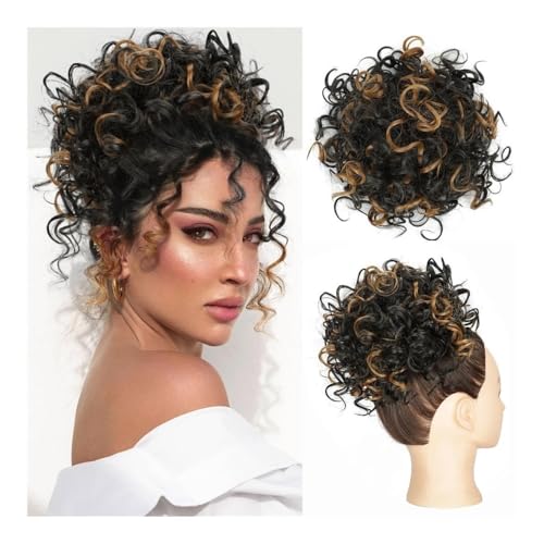 Haarknoten, Weicher, unordentlicher Clip-in-Haarknoten – lockiges Hochsteckfrisurstück for Frauen Damen(Light Brown with Black) von XUEQIZHENG
