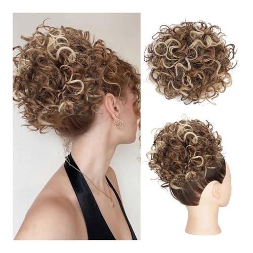 Haarknoten, Weicher, unordentlicher Clip-in-Haarknoten – lockiges Hochsteckfrisurstück for Frauen Damen(Light Golden With Brown) von XUEQIZHENG