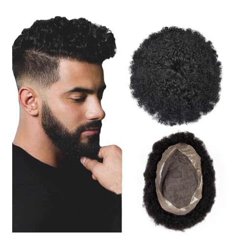 Haarsystem für Männer, Afro Männer Toupet Echthaar Feines Indisches Echthaar Perücken for Mann Echthaar System Haar Topper(4mm wave,7x9) von XUEQIZHENG