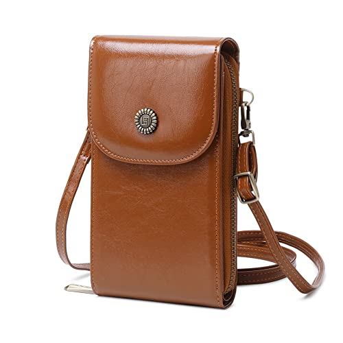 XUEREY Wasserdichte Umhängetaschen, Leder, kleine Handytasche, Tasche mit langem Riemen, Reißverschlüsse, Kartenfächer, Handtaschen für Frauen, braun, Einheitsgröße von XUEREY