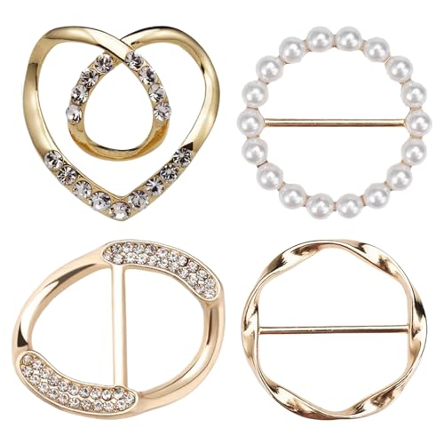 4pcs Schal Ring Ring 4 Styles Hemd Clips Golden Leges Hemd Straffheit Clip für Knotenringe T-Shirt-Dekorationsklammern Hemd Clips für Frauen Kleidung von XUEYEGONGJI