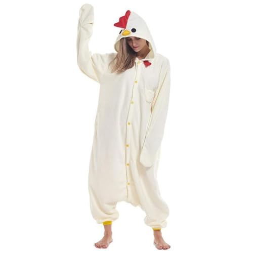 Halloween Kostüme Halloween Kostüme Cosplay Hühnchen-Strampler Polar Fleece Chicken Kostüm Unisex Tierkostüm Einköpfig Pyjamas Cosplay Cartoon Kostüm Halloween Weihnachten Nachtwäsche für Erwachsene von XUEYEGONGJI