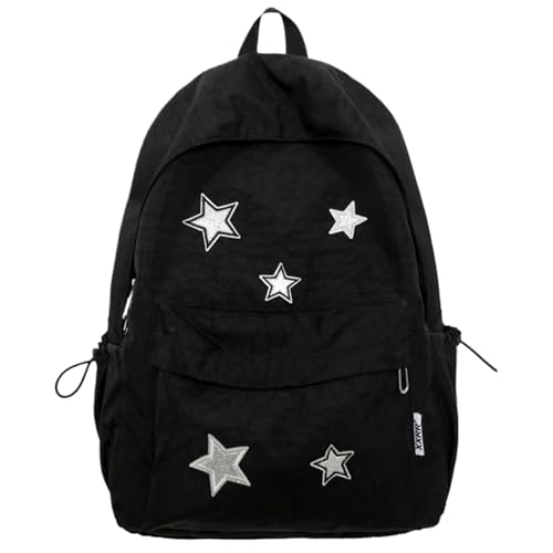 Star Rucksack Y2K Rucksack großer Kapazität Stern Rucksack Canvas School Rucksack mit glattem Reißverschluss ＆ Vordertaschenbuchbeutel Schwarzer Laptop -Rucksack für Mädchen Wanderreisen von XUEYEGONGJI