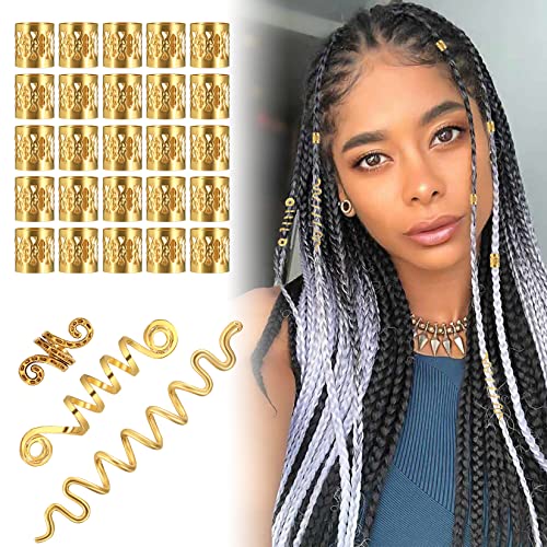 53 Stück Dreadlocks Schmuck Haarspiralen Clips, Haar Geflecht Ringe Haarschmuck Set, Verstellbar Metall Haar Cuffs Dreadlocks Flecht Perlen Zubehör für Frauen Männer Zöpfe Dekoration, Gold von XUIIOSOOKP