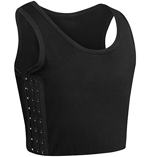 XUJI Damen Tomboy Trans Elastische Brust Binder Atmungsaktive Baumwolle Slim Fit Tank Top - Schwarz - XXL (102/107 cm) von XUJI