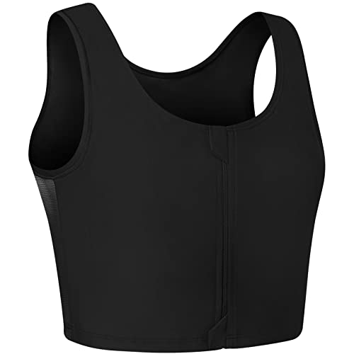 XUJI Damen Transgender Tomboy FTM Reißverschluss Atmungsaktiv halbe Brust Binder, schwarz, Large von XUJI