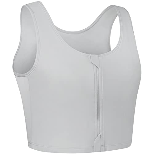 XUJI Transgender FTM Zip Up Breathable Half Chest Binder, GRAU, Mittel von XUJI