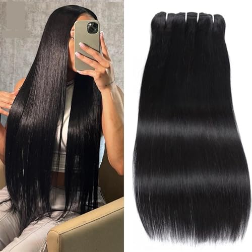 Echthaarbündel Brasilianisches glattes Haarbündel, 100% unverarbeitetes Echthaar, glatte Haarverlängerungsbündel, natürliche Farbe, Echthaar, glatt, for schwarze Frauen Haarverlängerung(24 24 26 26) von XUJUAN-0227