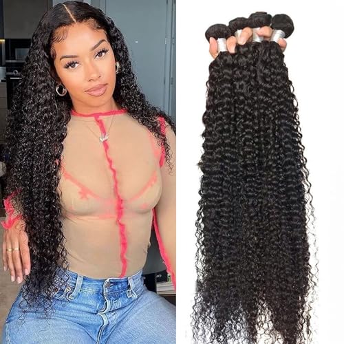 Echthaarbündel Verworrene lockige Bundles, Echthaar-Bündel, 20,3–101,6 cm, lockiges brasilianisches Remy-Haar, Bündel, natürliche Doppelschuss-Echthaarverlängerungen for schwarze Frauen Haarverlängeru von XUJUAN-0227