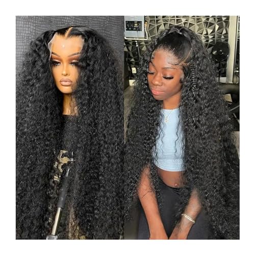 Perücken Lockige Perücken aus 100% Echthaar, ohne Kleber, 13 x 6 Zoll, Spitzen-Frontalperücke, tiefe Welle, Wasserwelle, for Frauen, Wahl Perücke fasching(Color:Natural Black 13x6,Size:36inches) von XUJUAN-0227