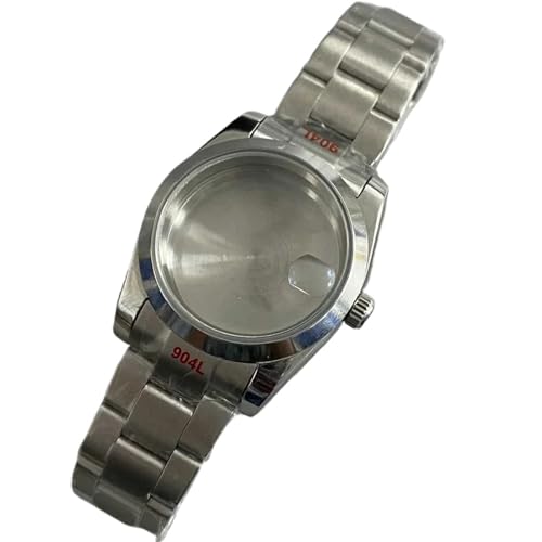 XUKKJI 36 mm Uhrengehäuse-Set, Edelstahlgehäuse + Armband, Saphirglas mit Kalenderfenster, Herrenuhren für NH35/NH36 Uhrwerk (B) von XUKKJI